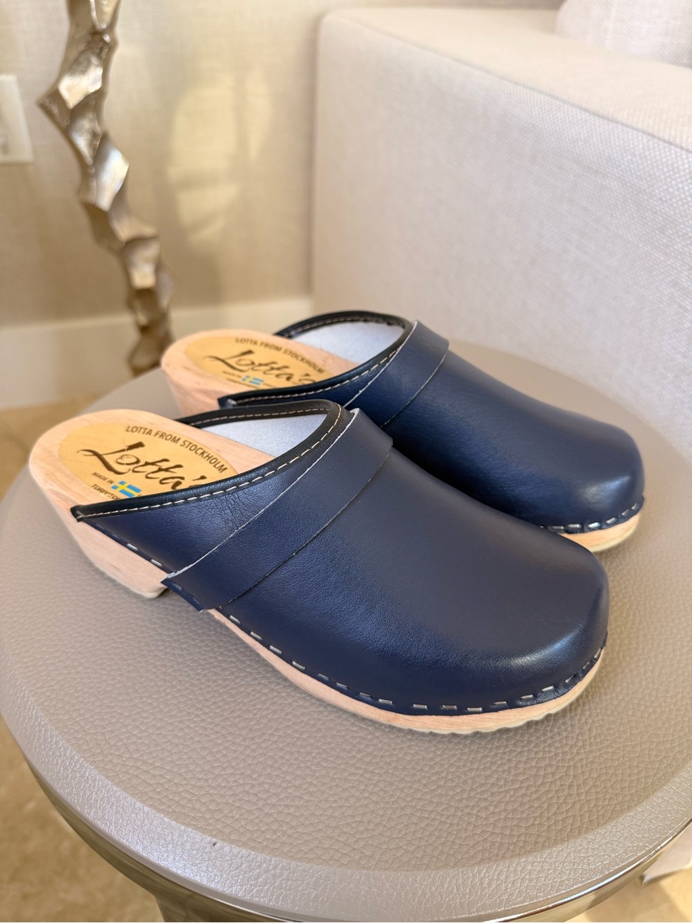 Lotta From Stockholm Navy Blue Leather Clogs
